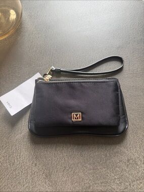 Mango Black Wristlet Pouch with Gold Hardware